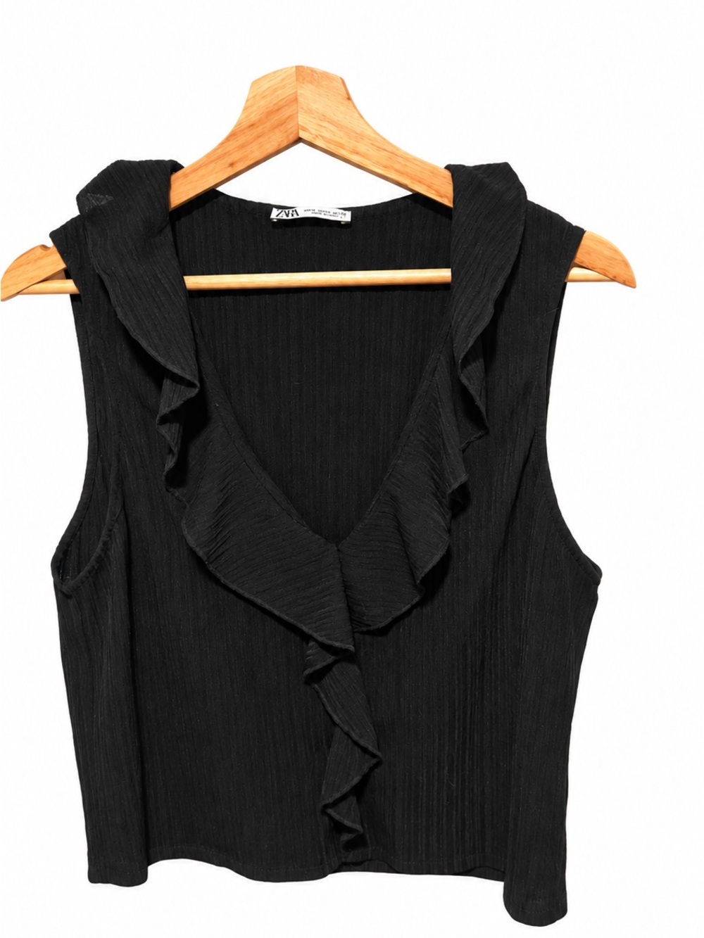 Zara Black Ruffle V-Neck Sleeveless Camisole